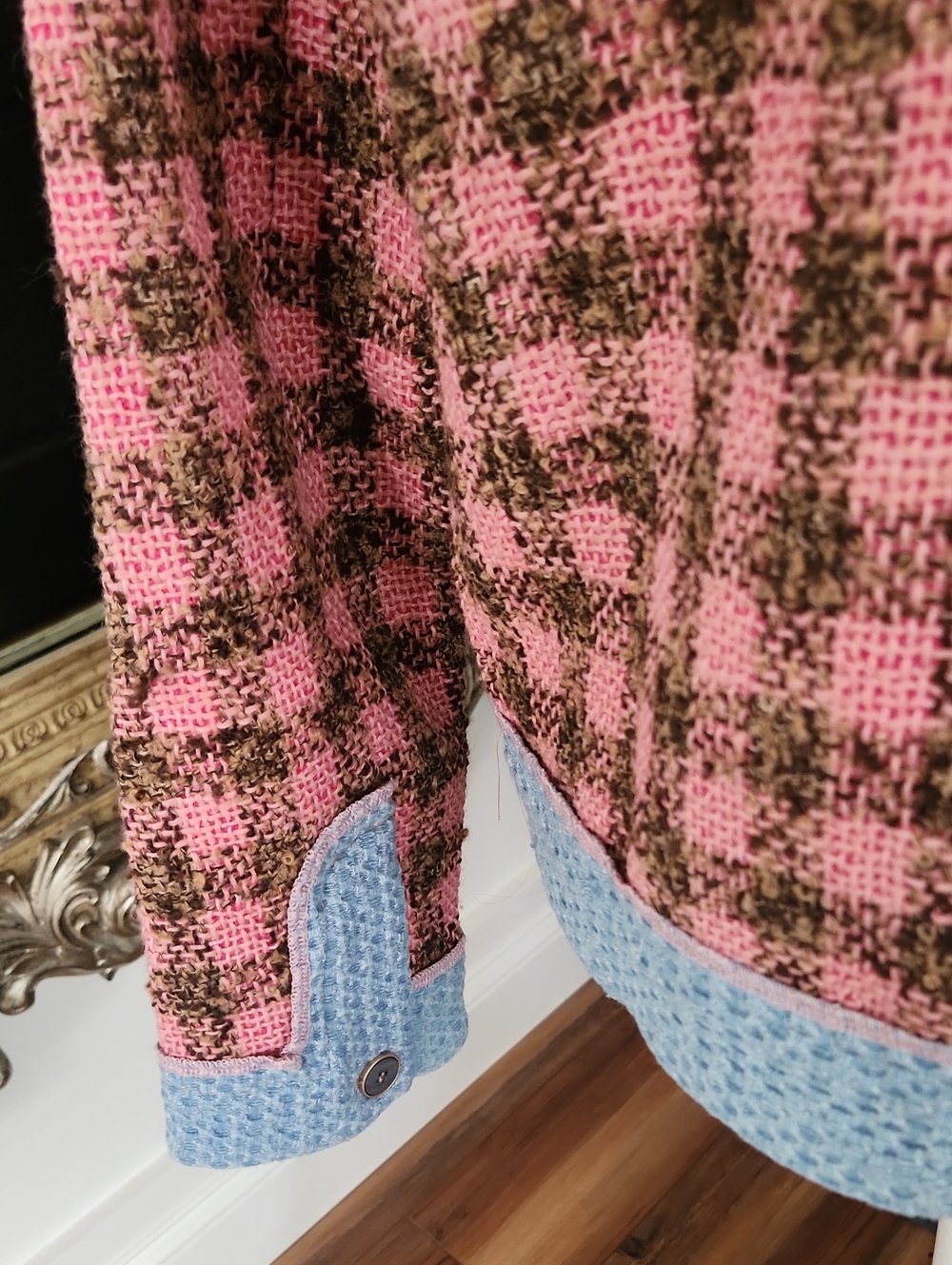 Mystree Pink and Brown Plaid Tweed Jacket and Short Set - Picture 6 of 14